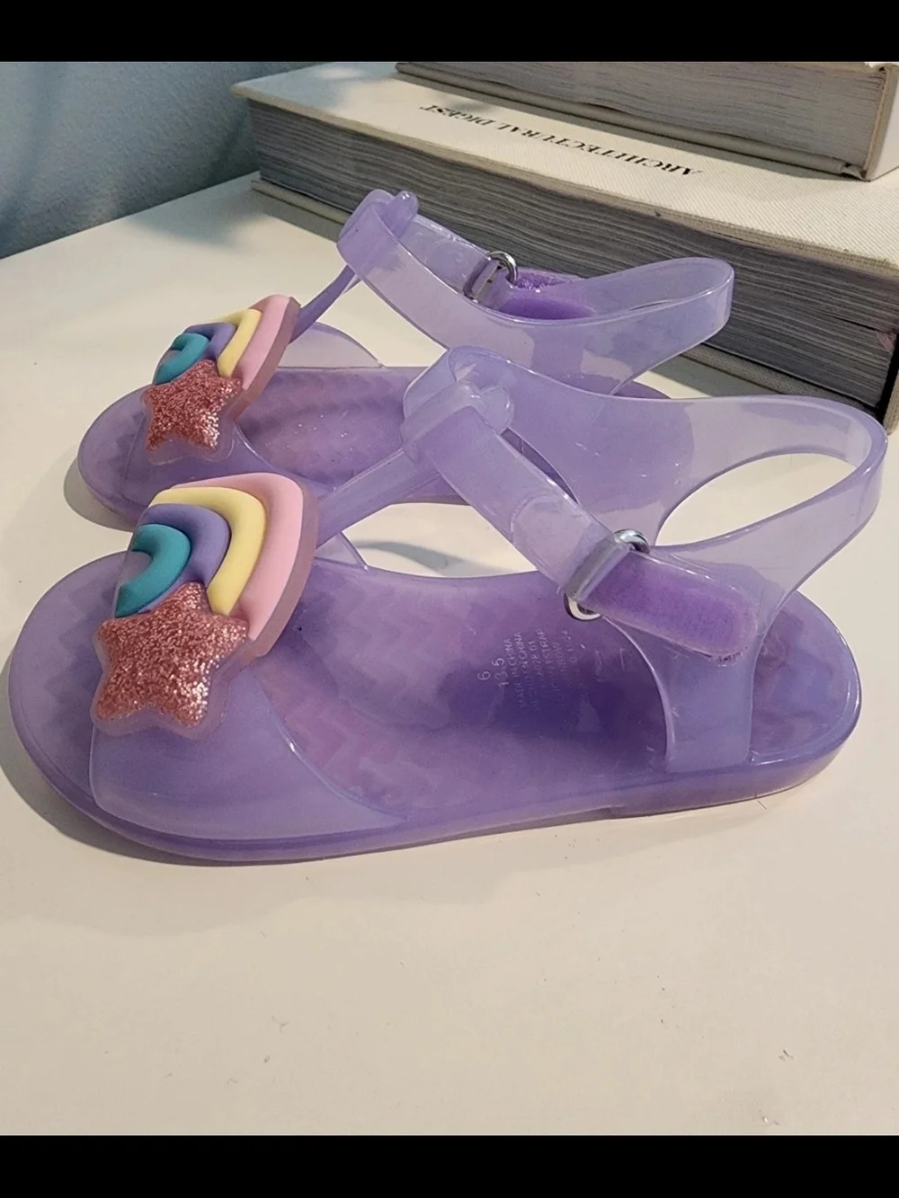 Old Navy Purple Jelly Sandals with Rainbow & Glitter Stars